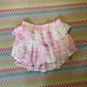 LoveShackFancy Pink and White Ruffle Skirt